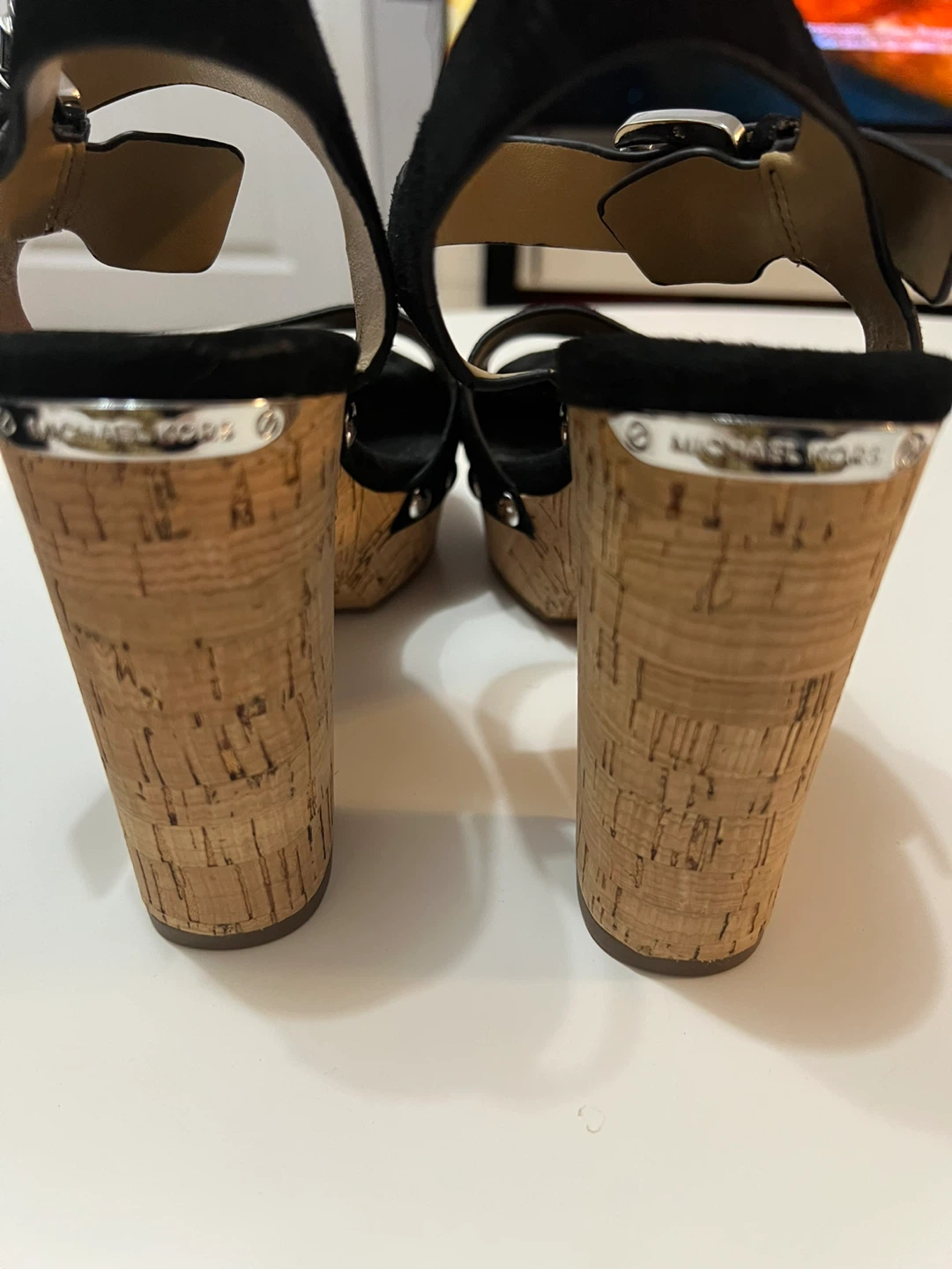 Michael Kors Black Suede Cork Wedge Sandals - photo 4