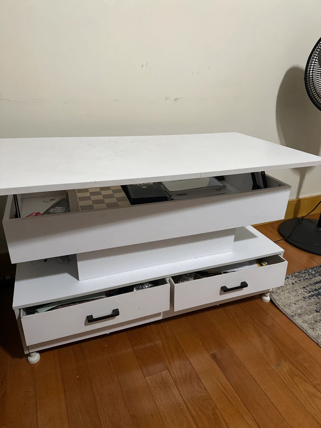 White Lift Top Coffee Table with Drawers - photo 2
