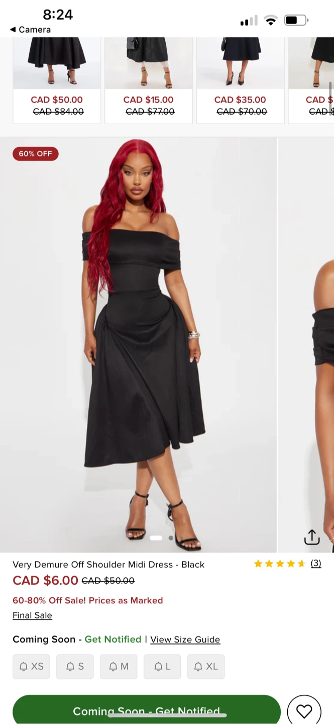 Fashion Nova Off Shoulder Midi Dress - Black