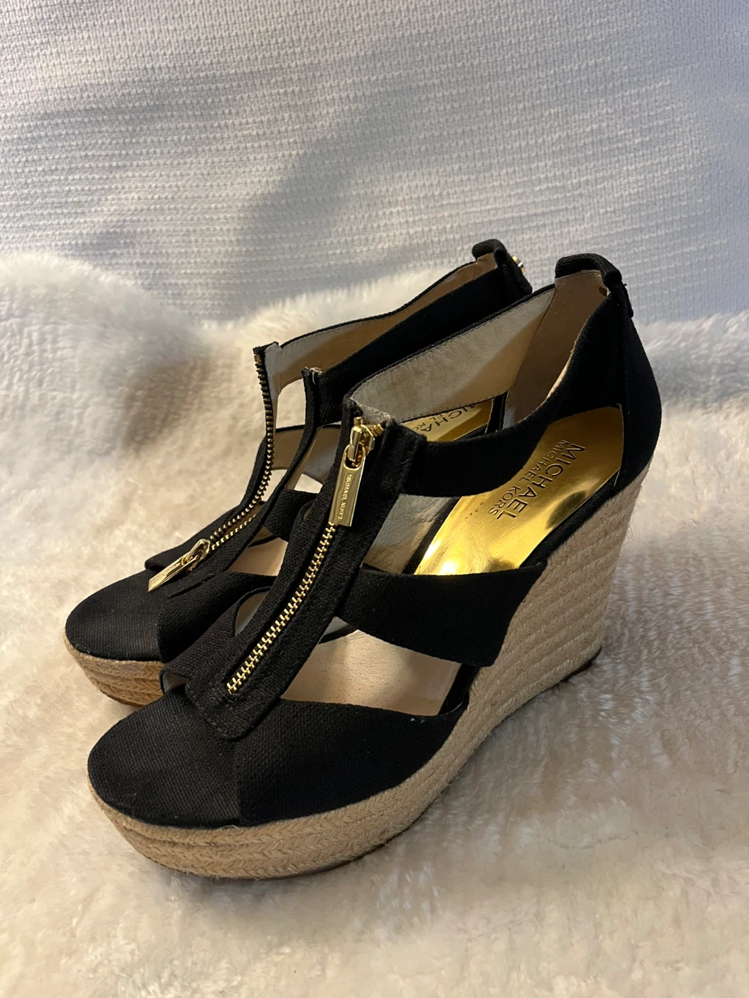 Michael Kors Black Wedge Espadrille Sandals