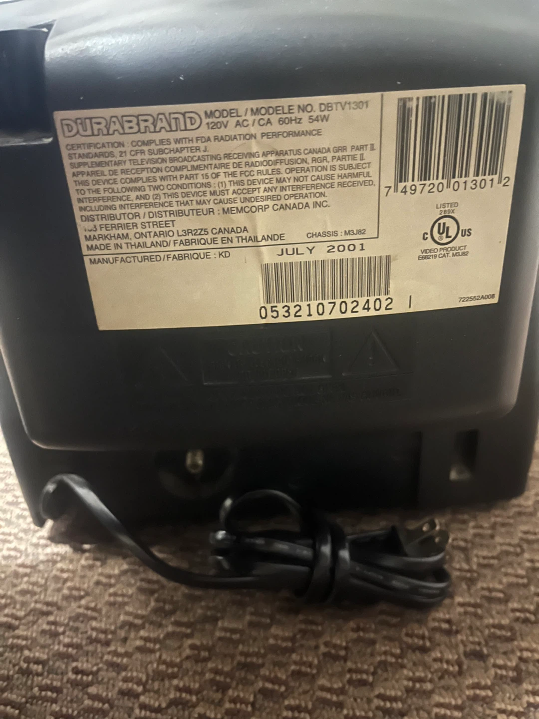Vintage Durabrand CRT Television DBTV1301 - photo 3