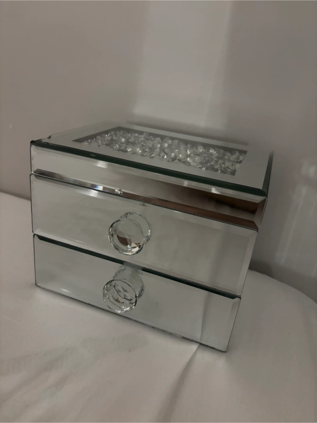 Diamond Mirrored Jewelry Box with 2 Drawers