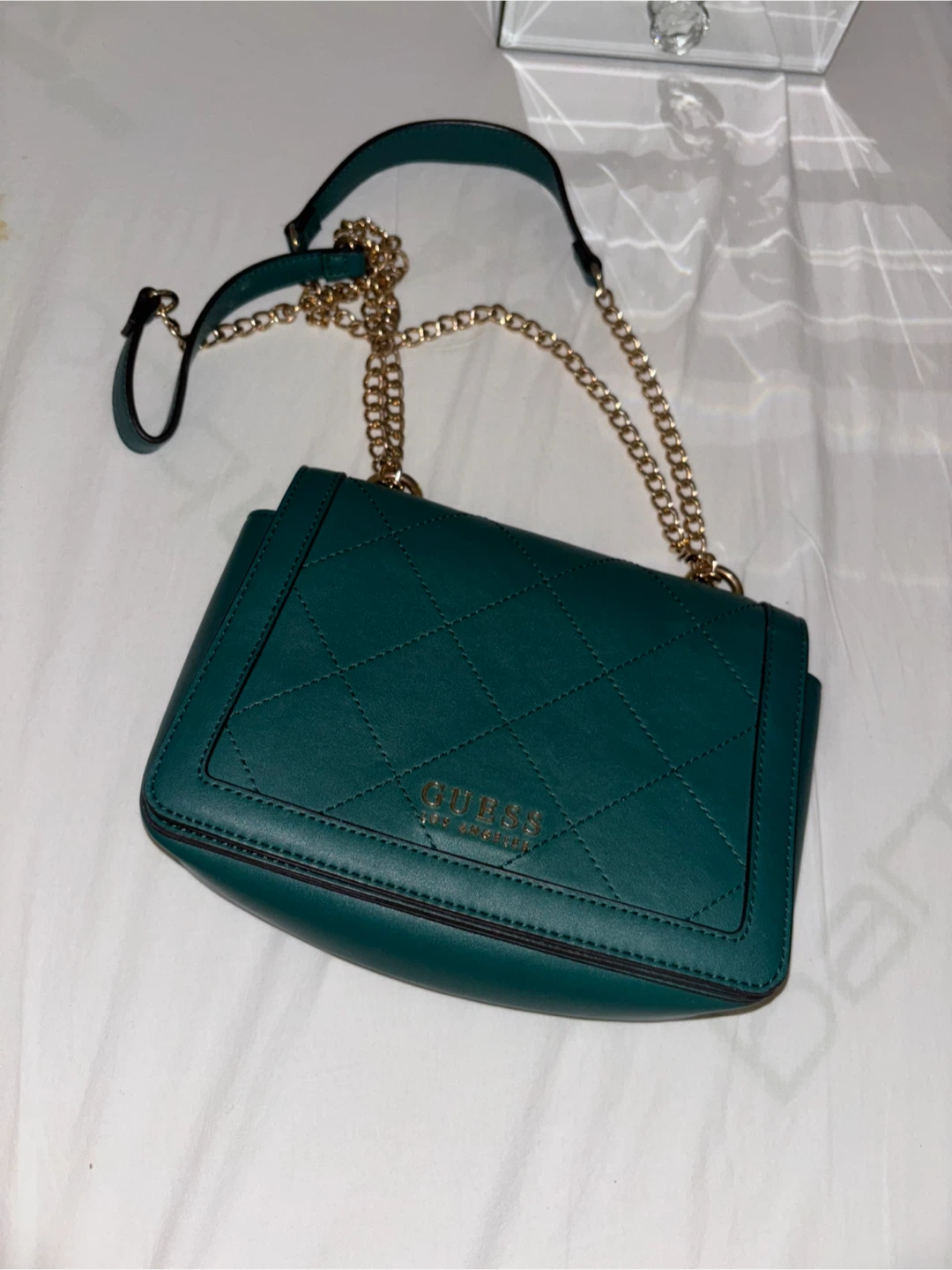 Guess Green Quilted Chain Shoulder Bag