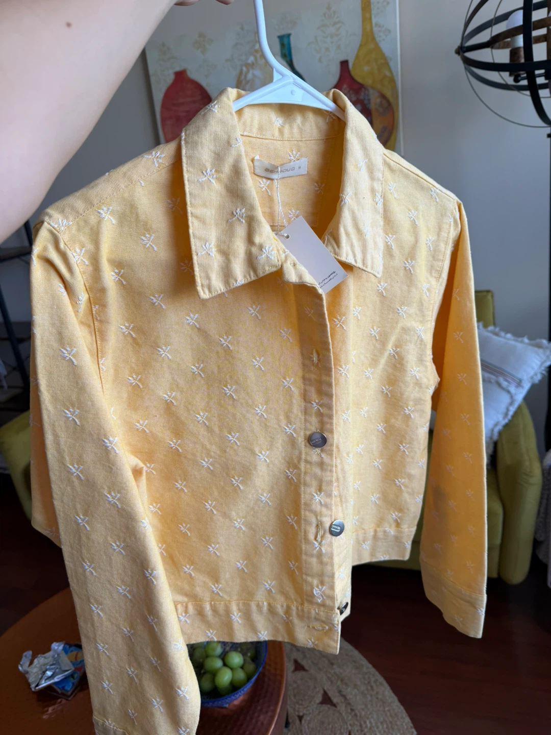 Yellow Embroidered Cropped Jacket - Size S - photo 2