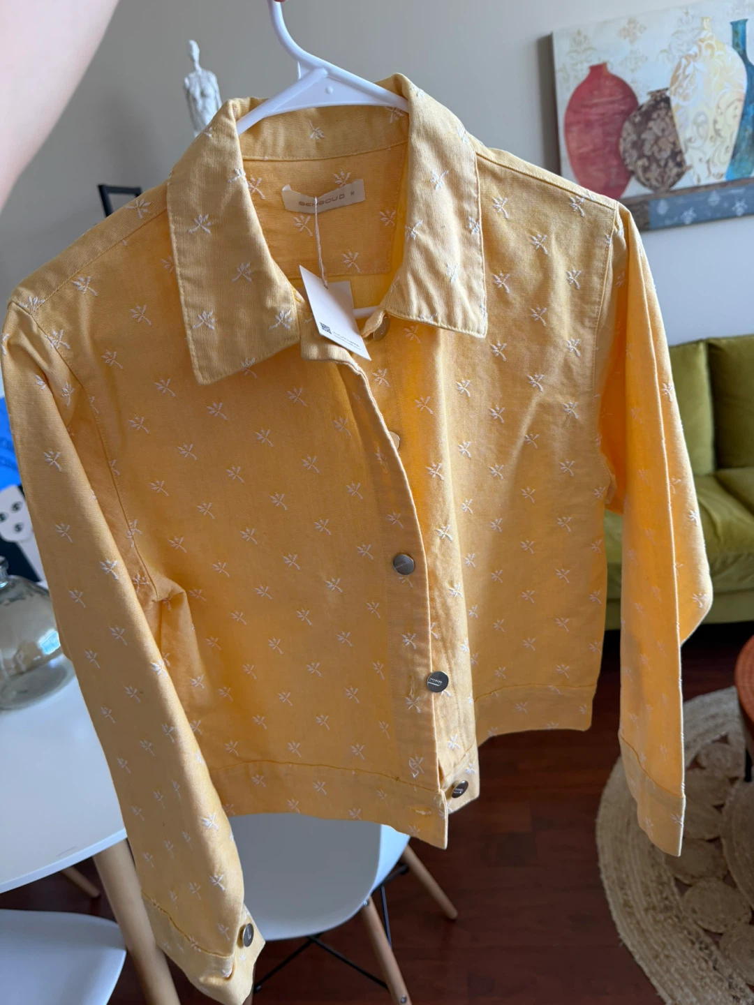 Yellow Embroidered Cropped Jacket - Size S