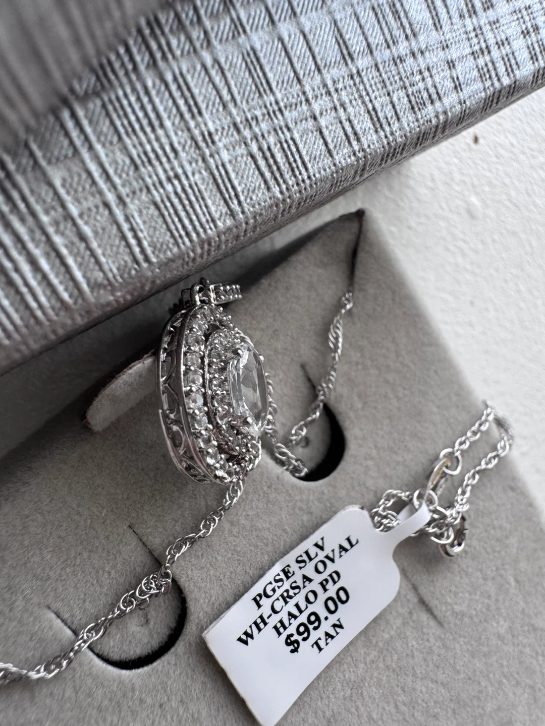 Sterling Silver Oval Halo Pendant Necklace - photo 5