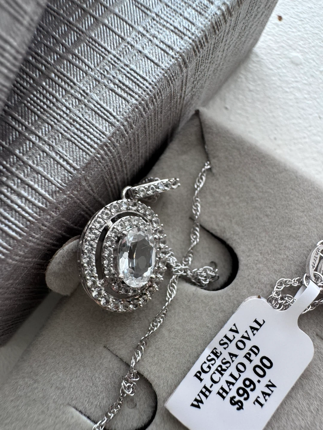 Sterling Silver Oval Halo Pendant Necklace - photo 2