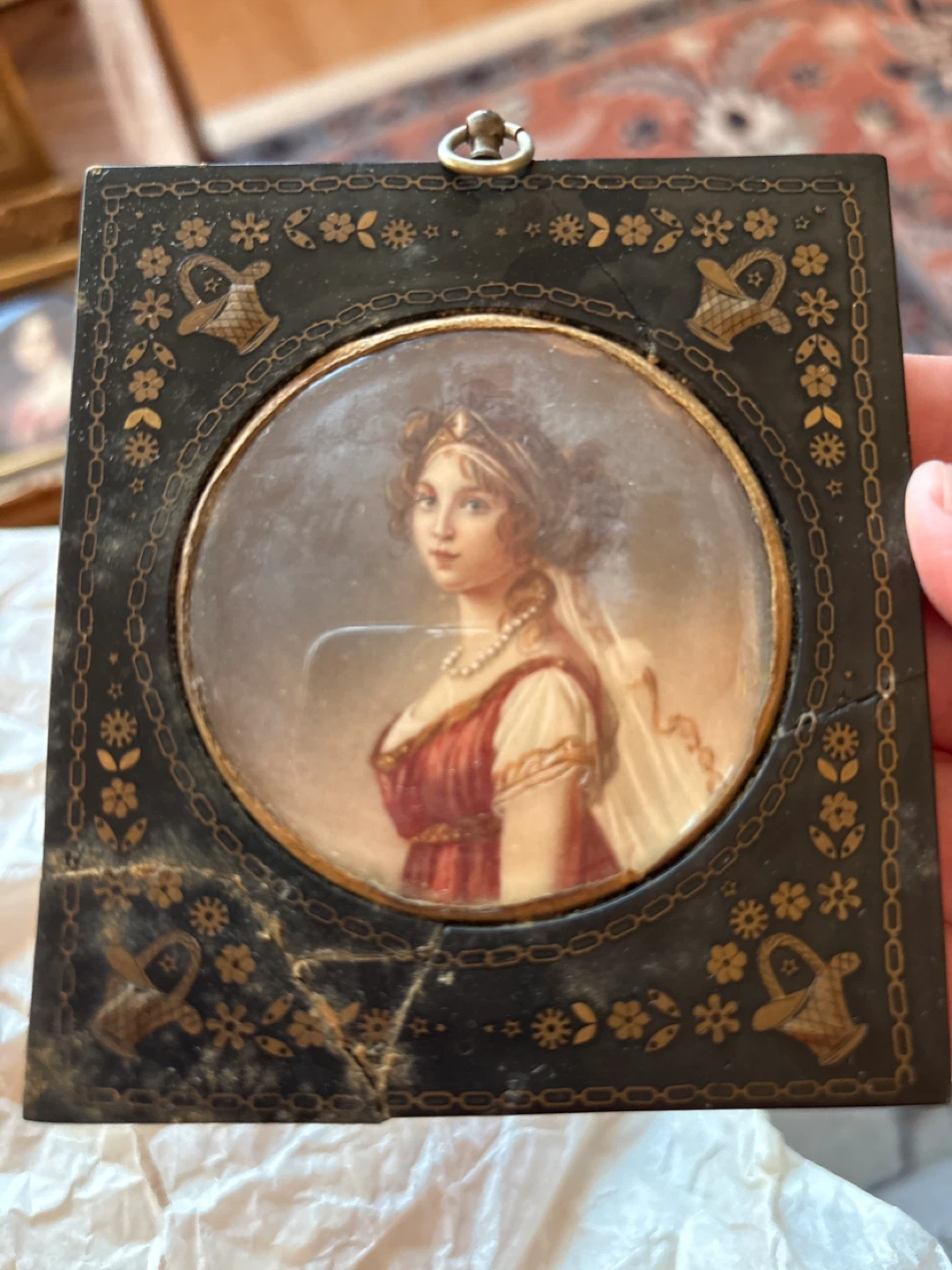 Antique Portrait Miniature with Decorative Frame