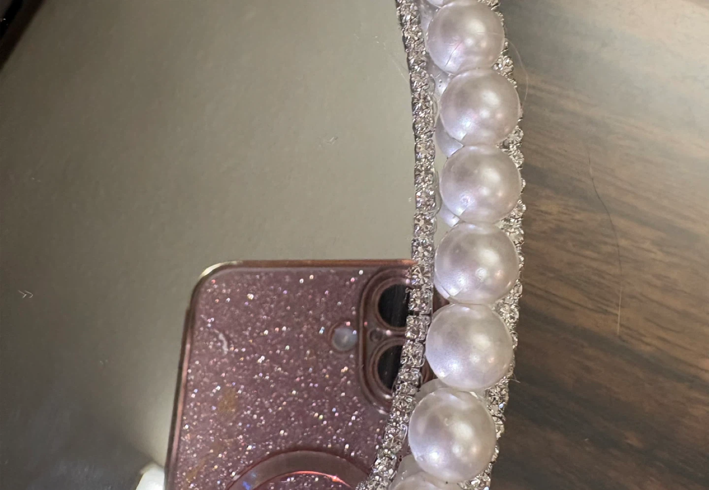 Round Mirror Tray with Faux Pearls & silver rhinestone Border - photo 3