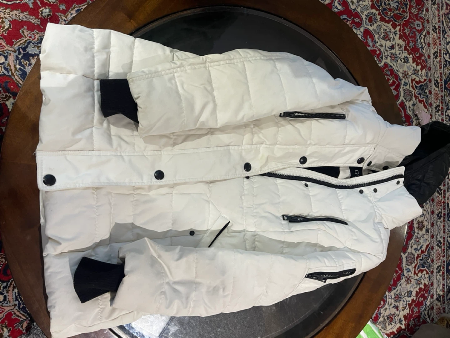 White Guess Puffer Jacket with Black Trim - photo 2