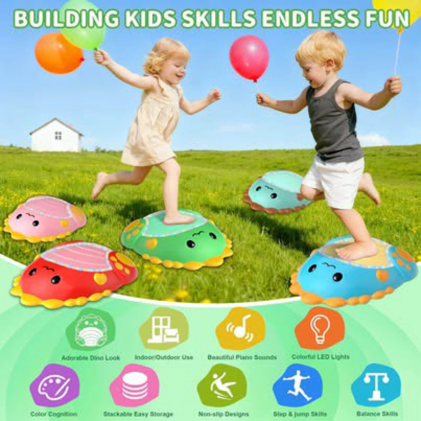 Dinosaur Stepping Stones Toys for Kids: 5pcs Light up & Music - photo 2