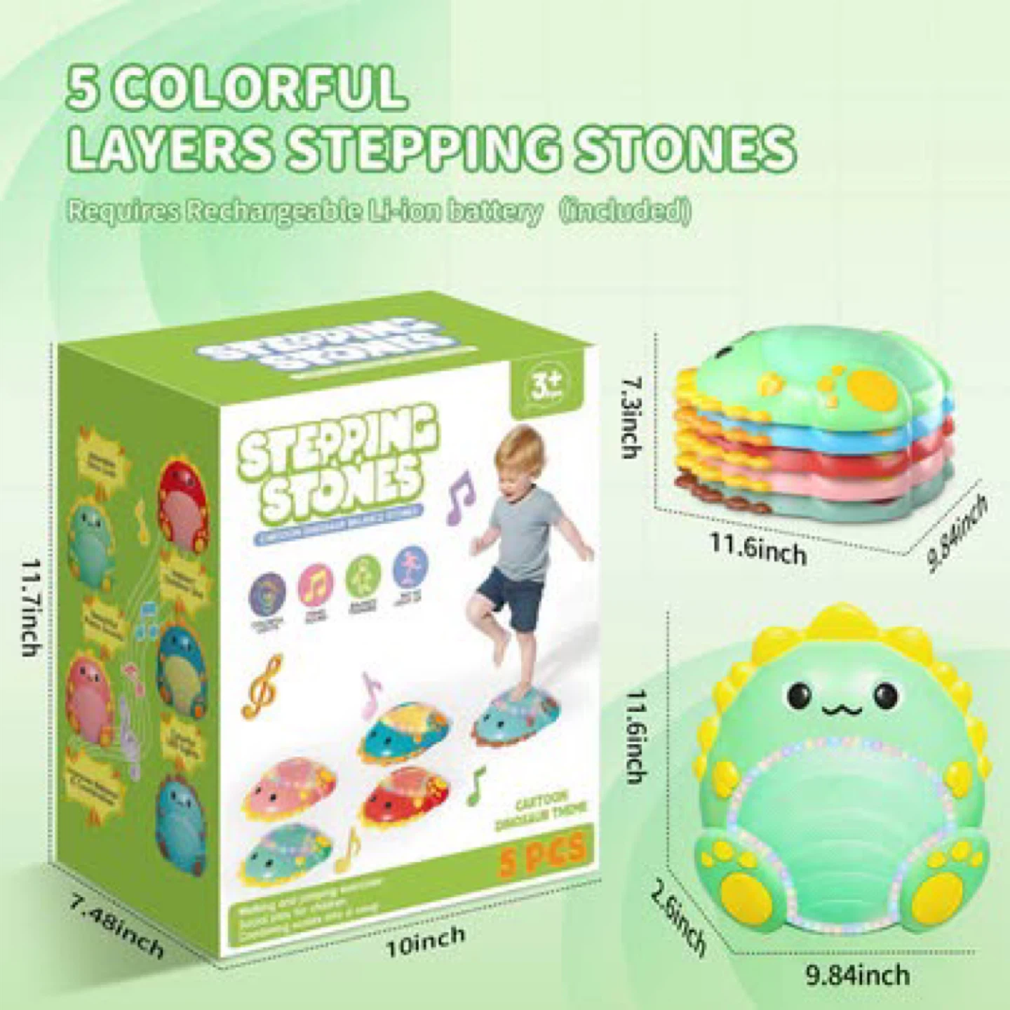 Dinosaur Stepping Stones Toys for Kids: 5pcs Light up & Music - photo 5