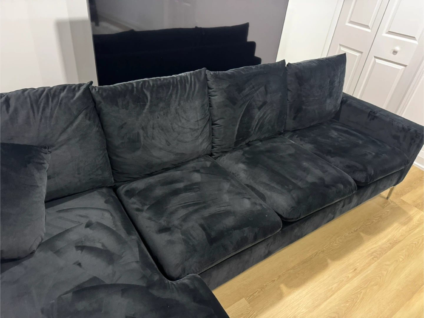 Black Velvet Sectional Sofa with Chaise