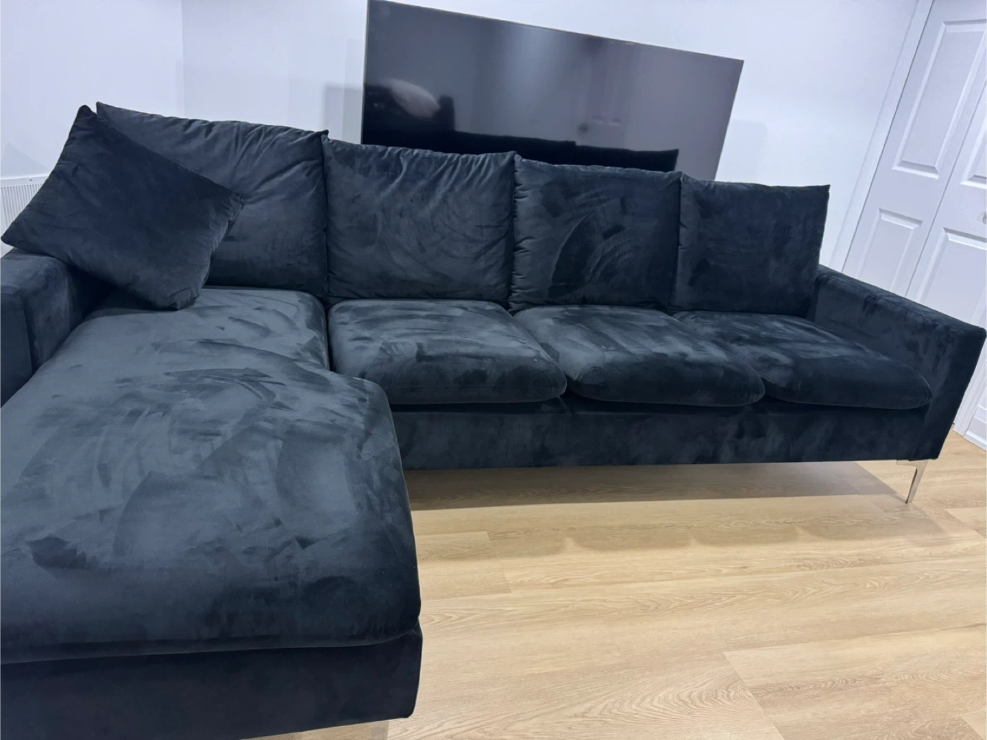 Black Velvet Sectional Sofa with Chaise - photo 2