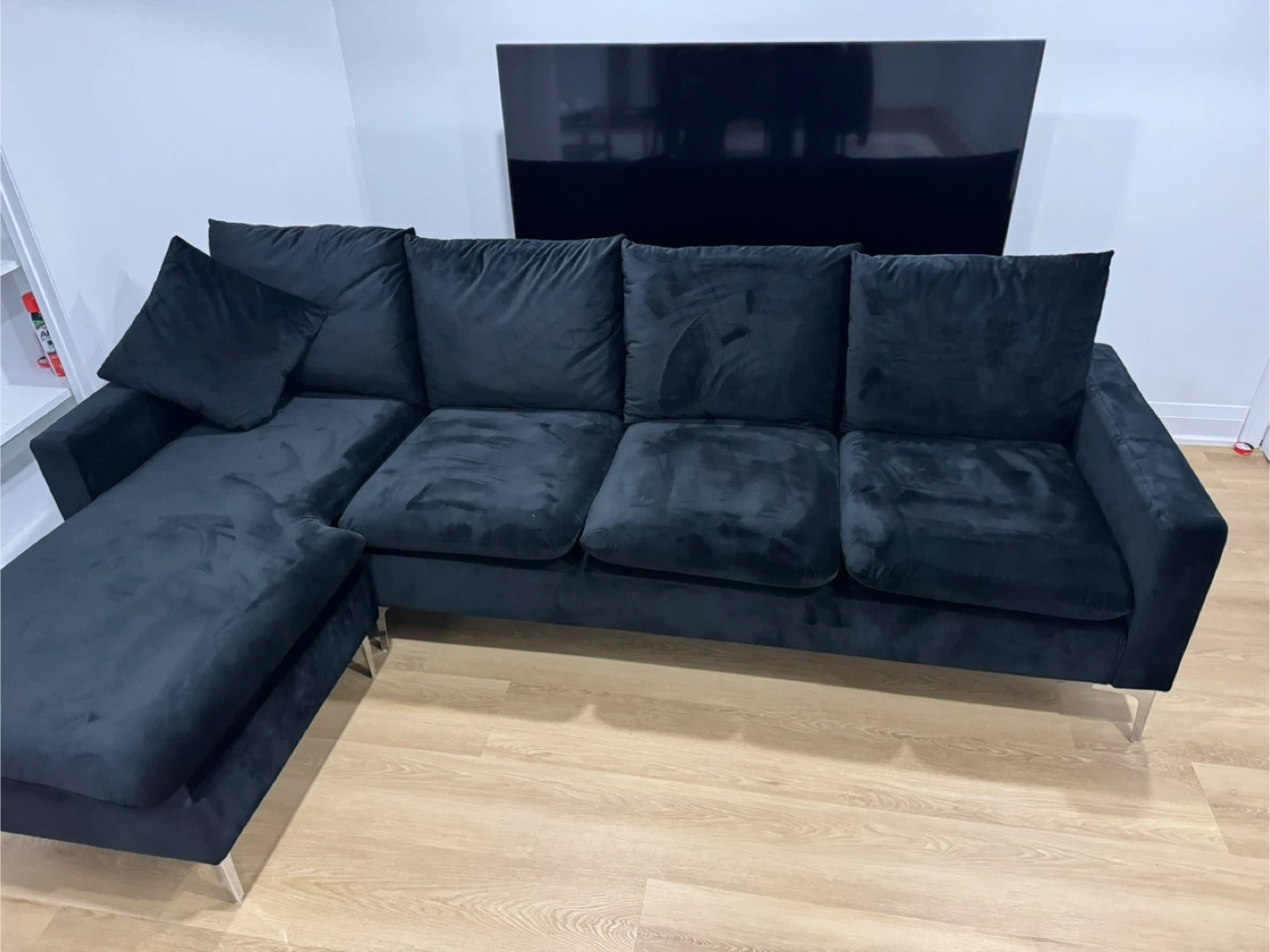 Black Velvet Sectional Sofa with Chaise - photo 3
