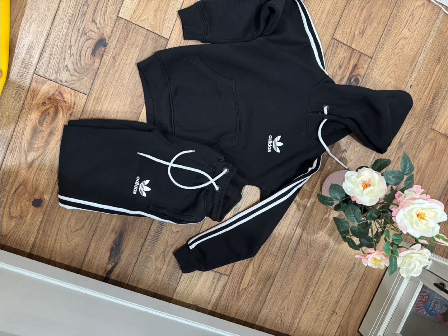 Adidas Black Hoodie and Pants Tracksuit Set