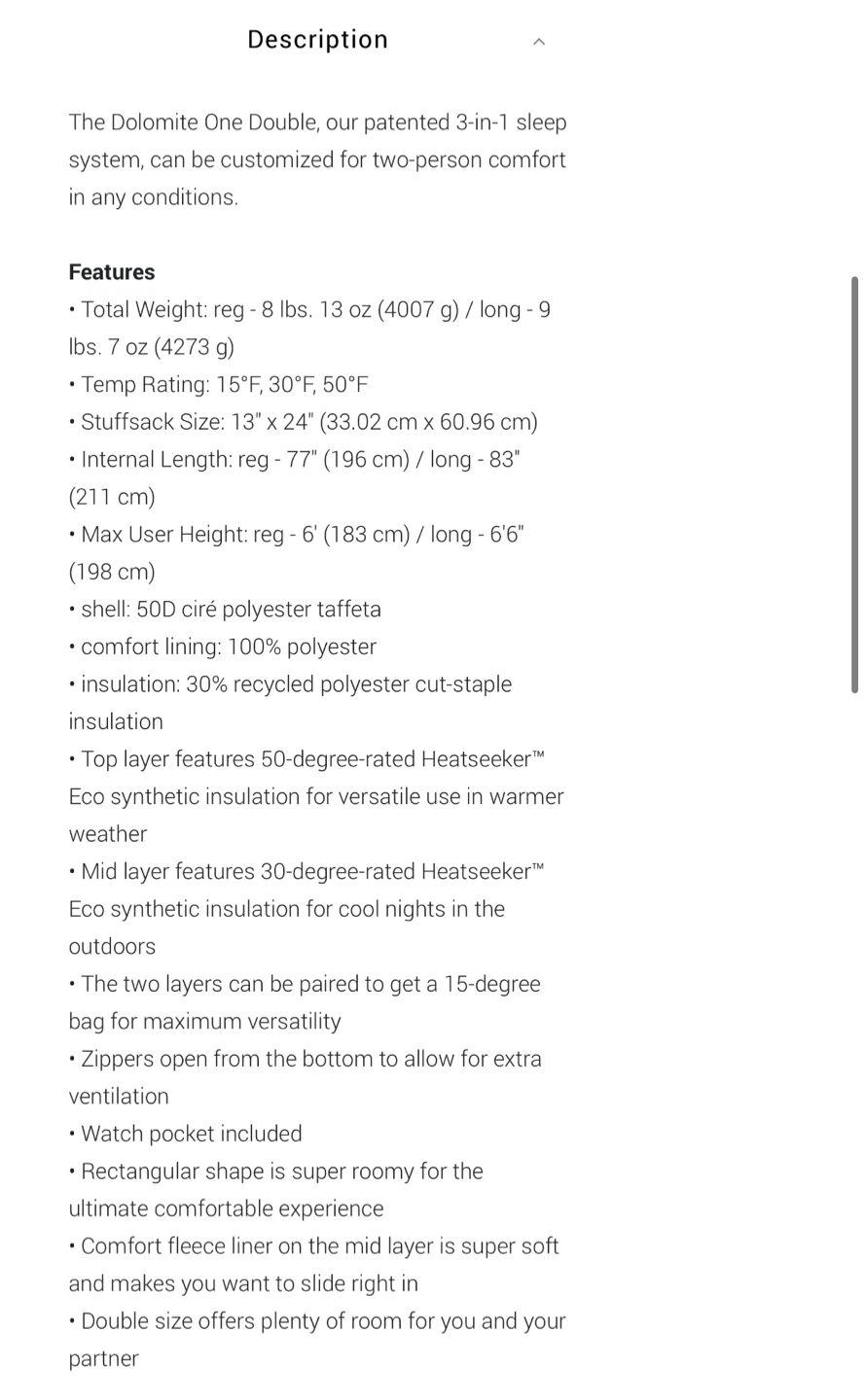 North Face Dolomite One Double Sleeping Bag - Unisex - photo 5