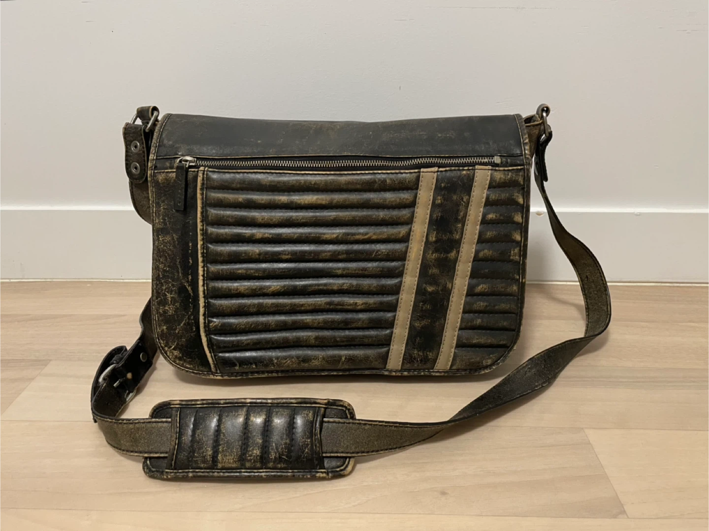 Scully Distressed Calfskin Leather Messenger Bag