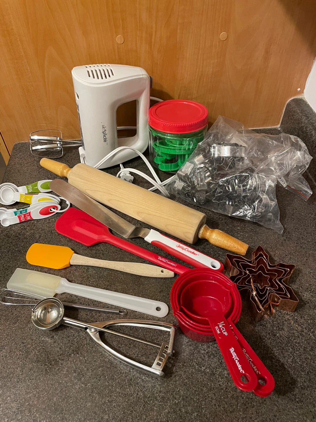 Various Baking Utensils with Hand Mixer