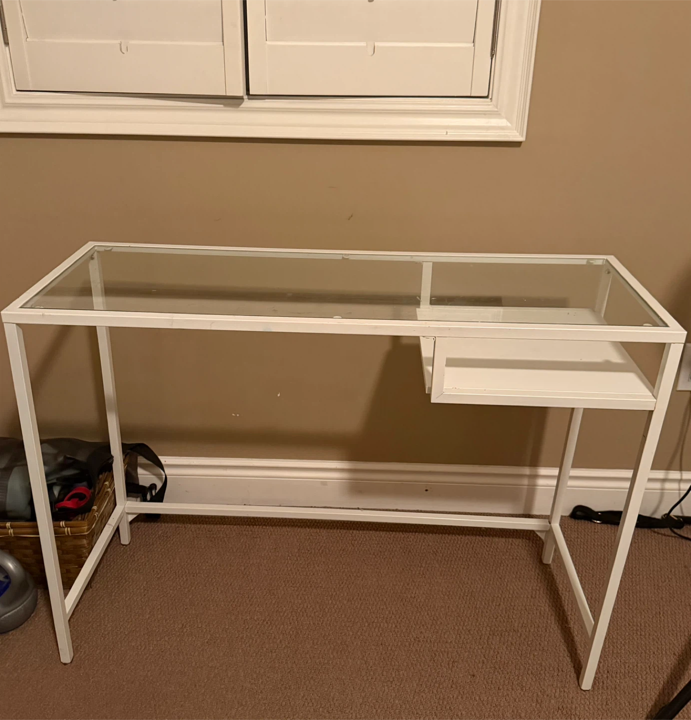 White Metal Frame Glass Top Desk with Shelf - photo 2