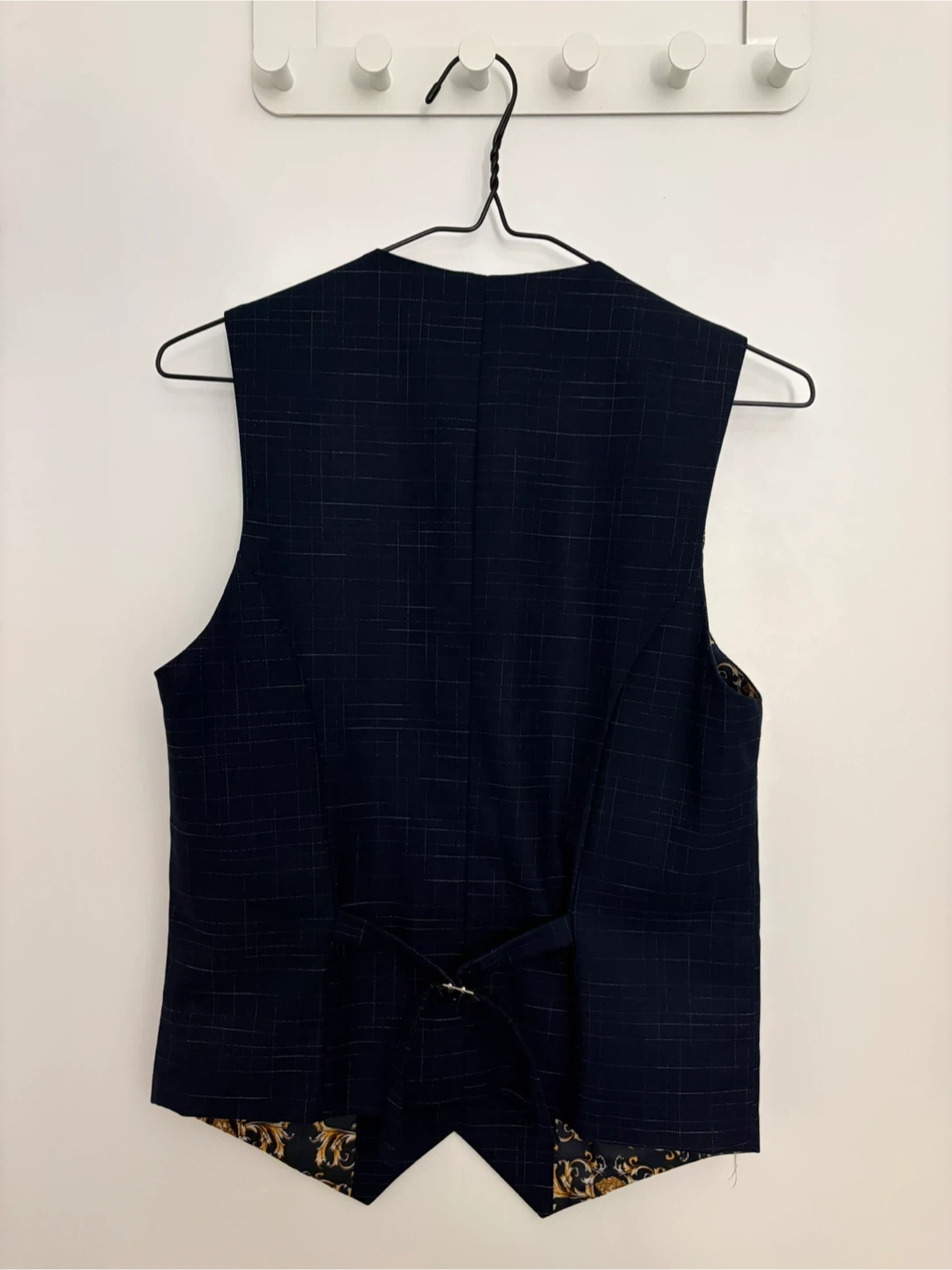 Navy Blue Plaid Vest with Ornate Lining - photo 2