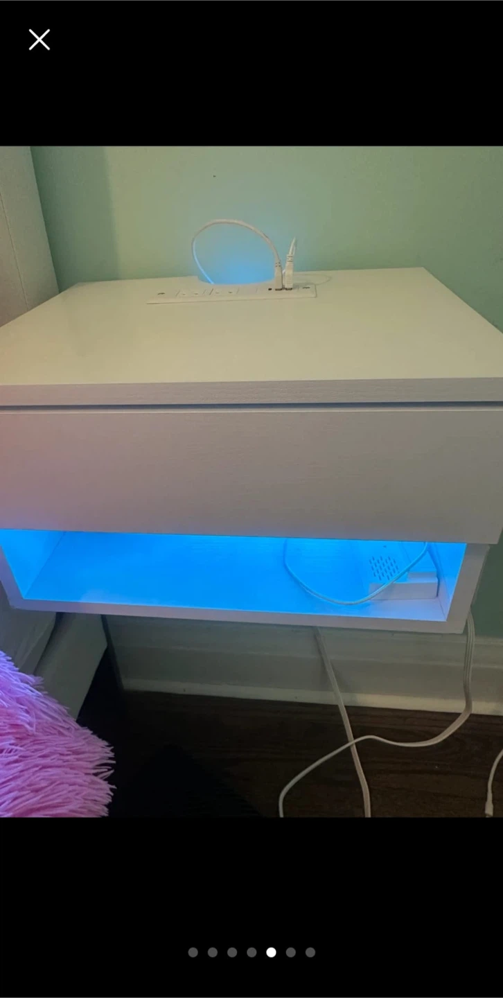 White Nightstand with Drawer and LED Lighting - photo 3