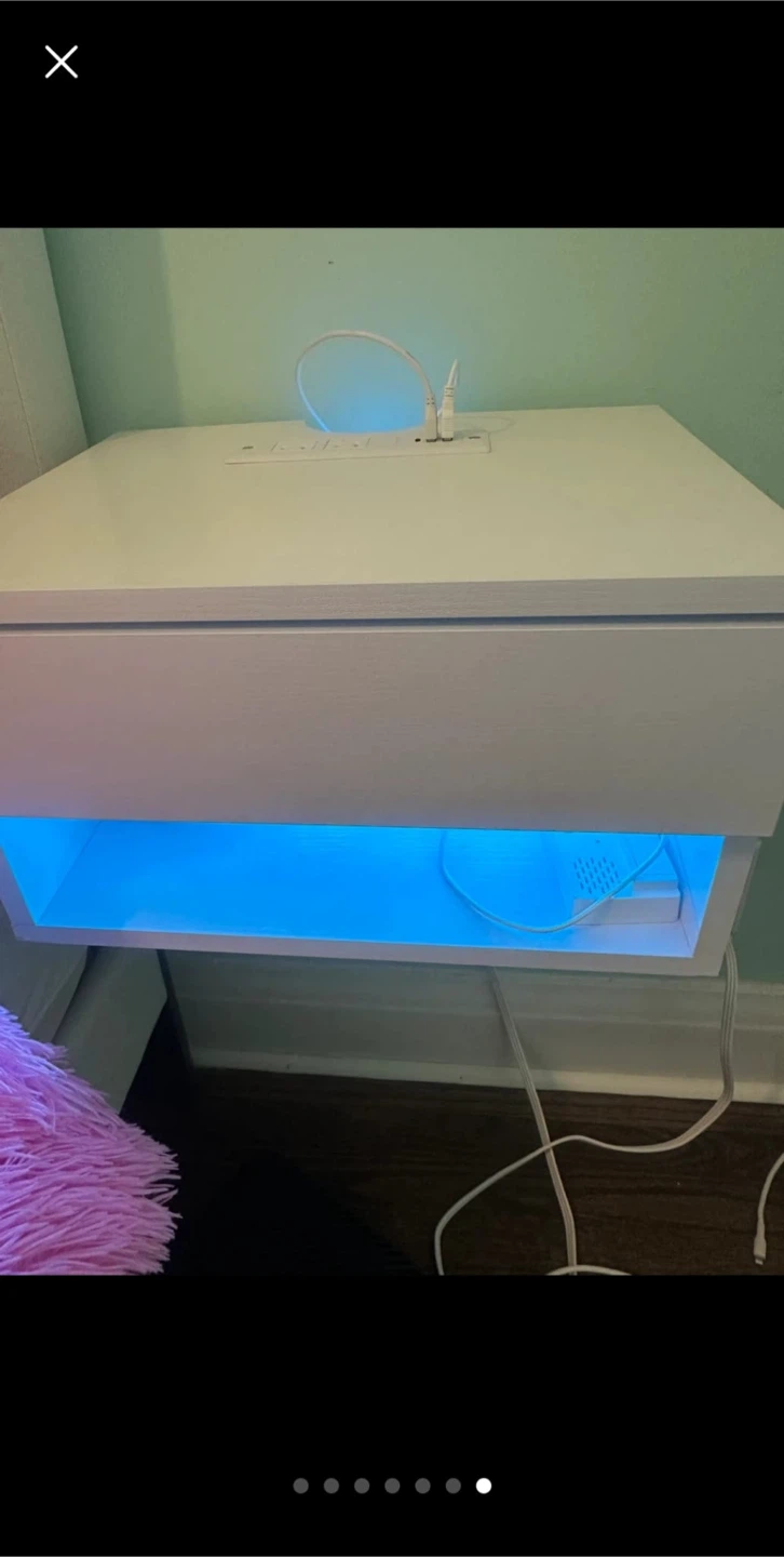 White Nightstand with Drawer and LED Lighting