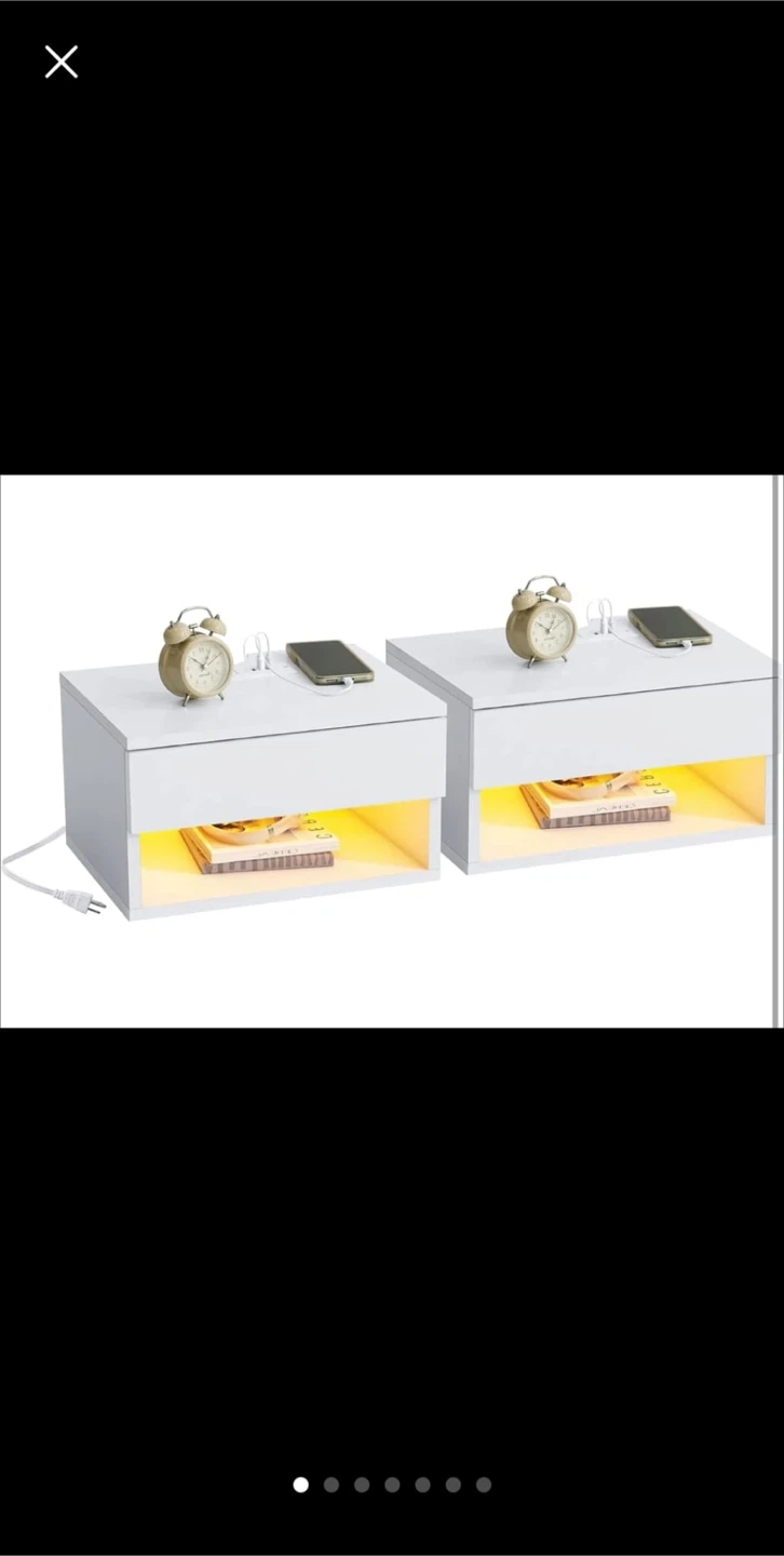 White Nightstand with Drawer and LED Lighting - photo 2