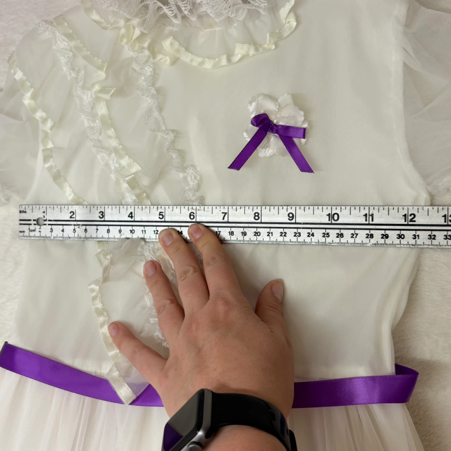 Vintage BBR White Ruffle Flower Girl Dress Purple Accents Size 6 - photo 3