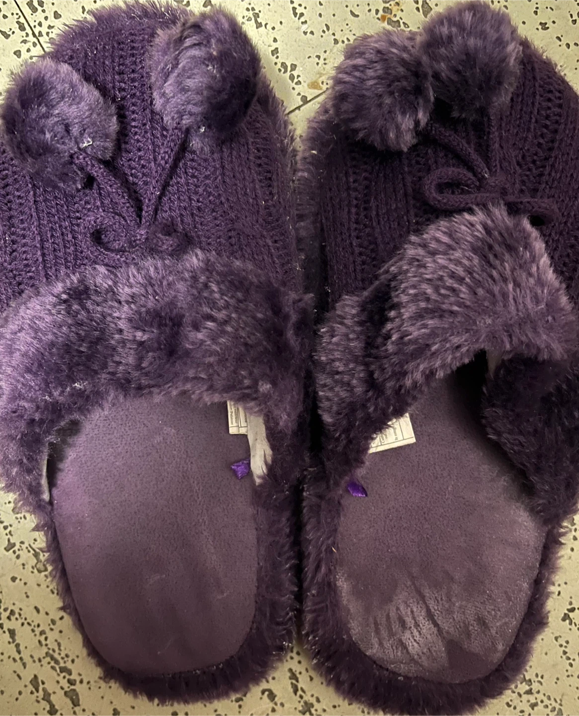 🧡Purple Knit Slippers with Faux Fur Trim