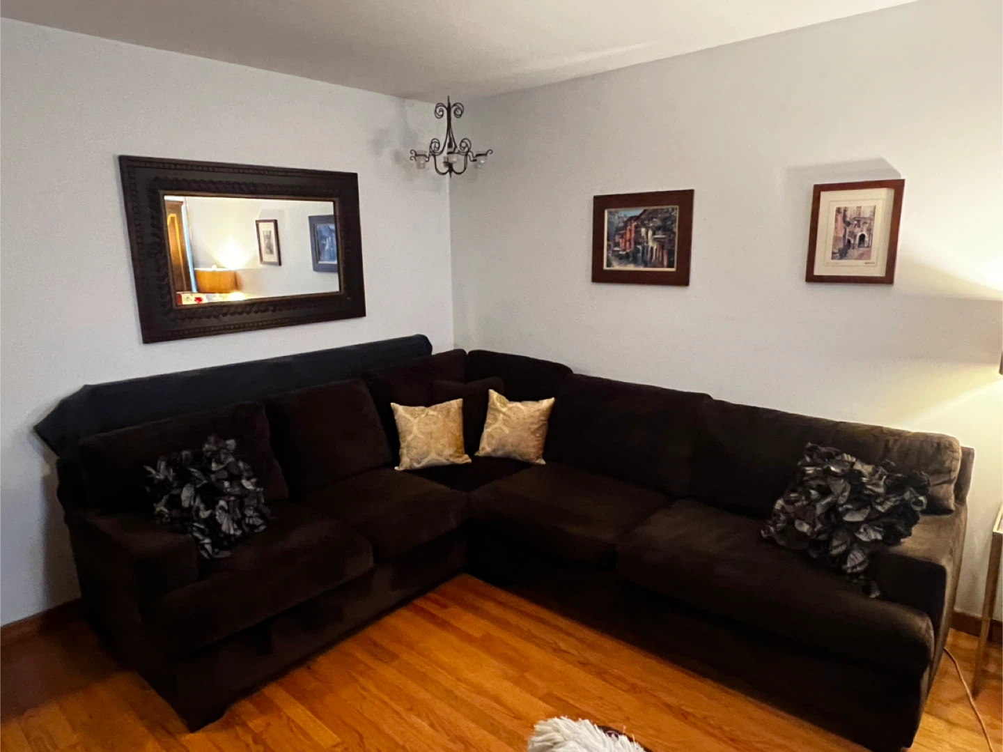 Brown Sectional Couch with Pillows - photo 2