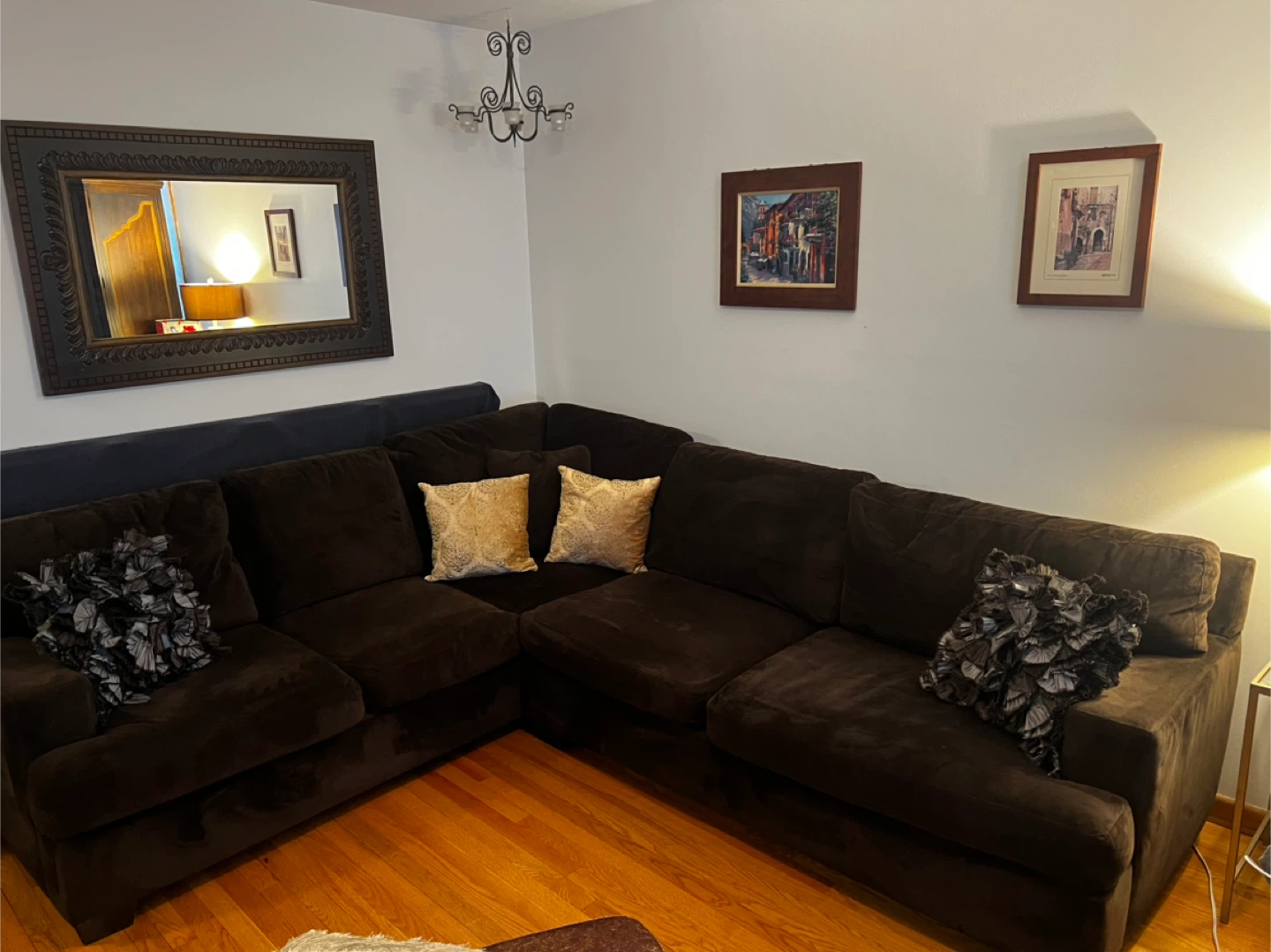 Brown Sectional Couch with Pillows - photo 3