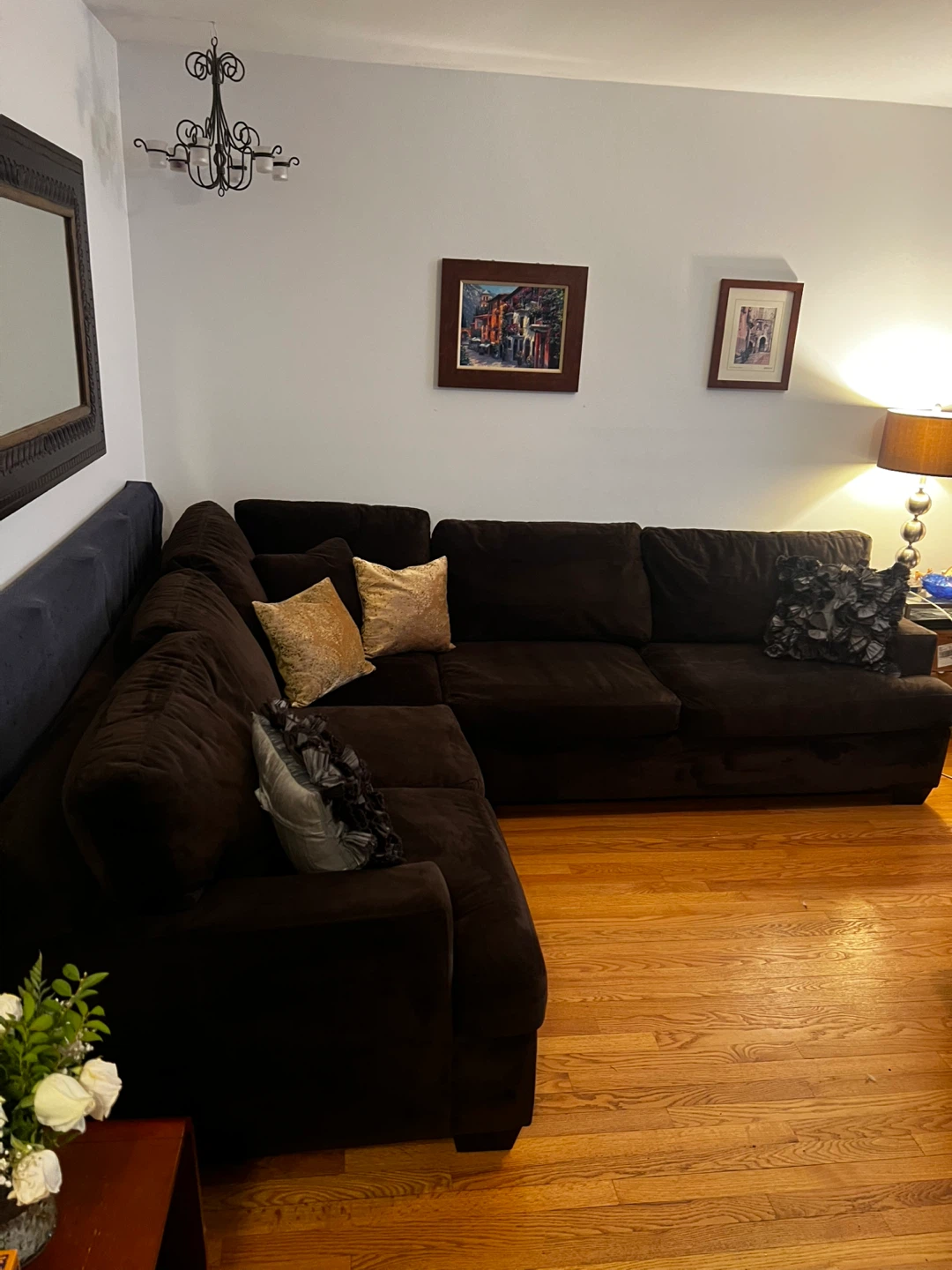 Brown Sectional Couch with Pillows