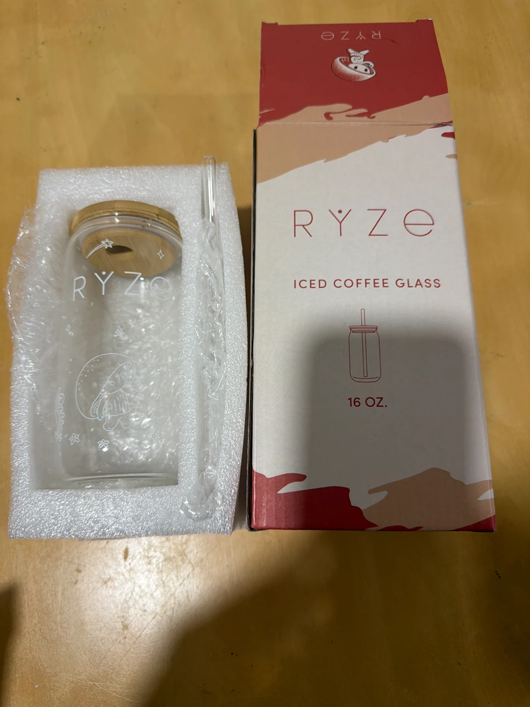 RYZE Iced Coffee Glass 16 oz with Bamboo Lid & Straw🧡