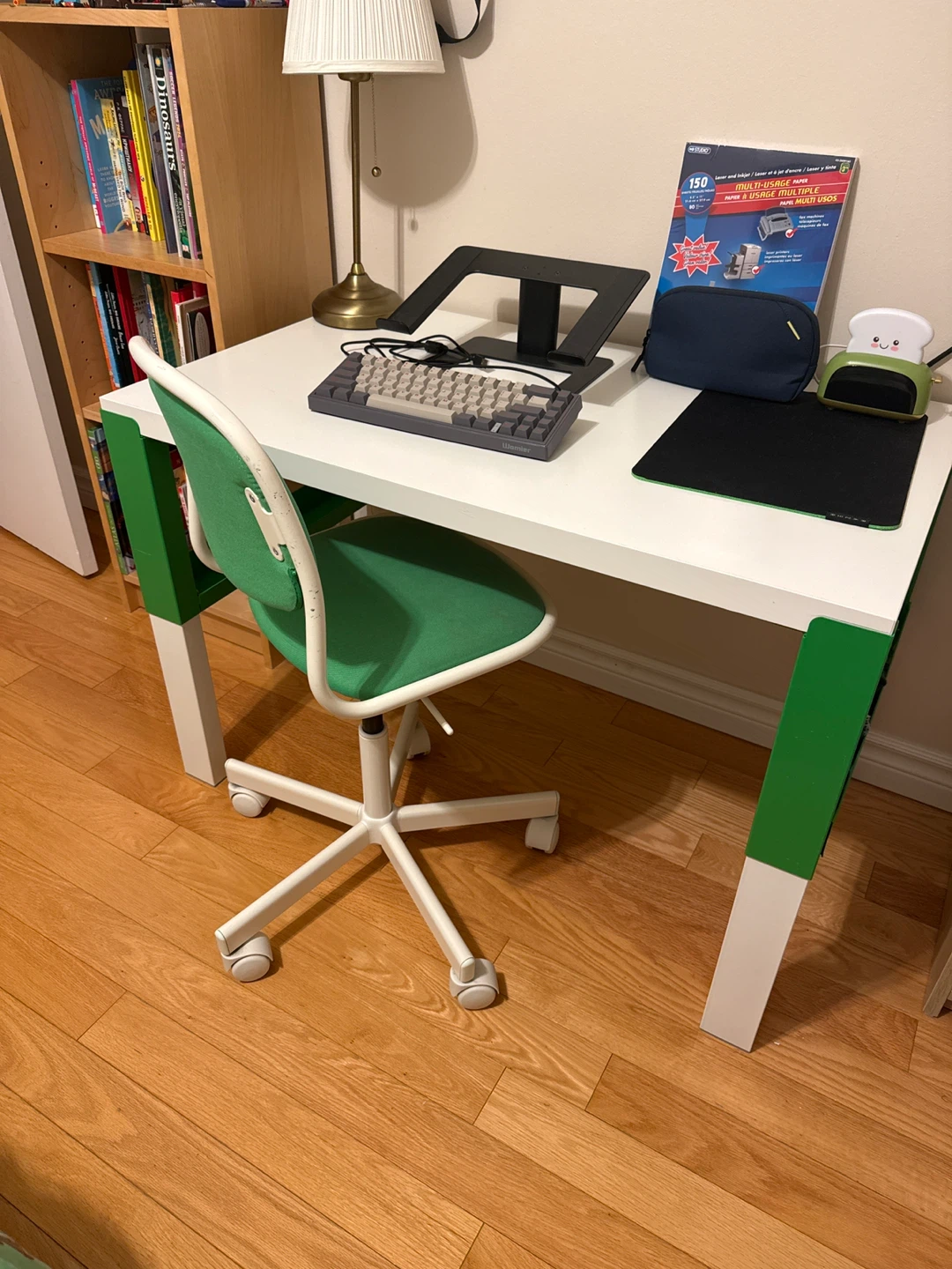 White and Green Desk with Chair