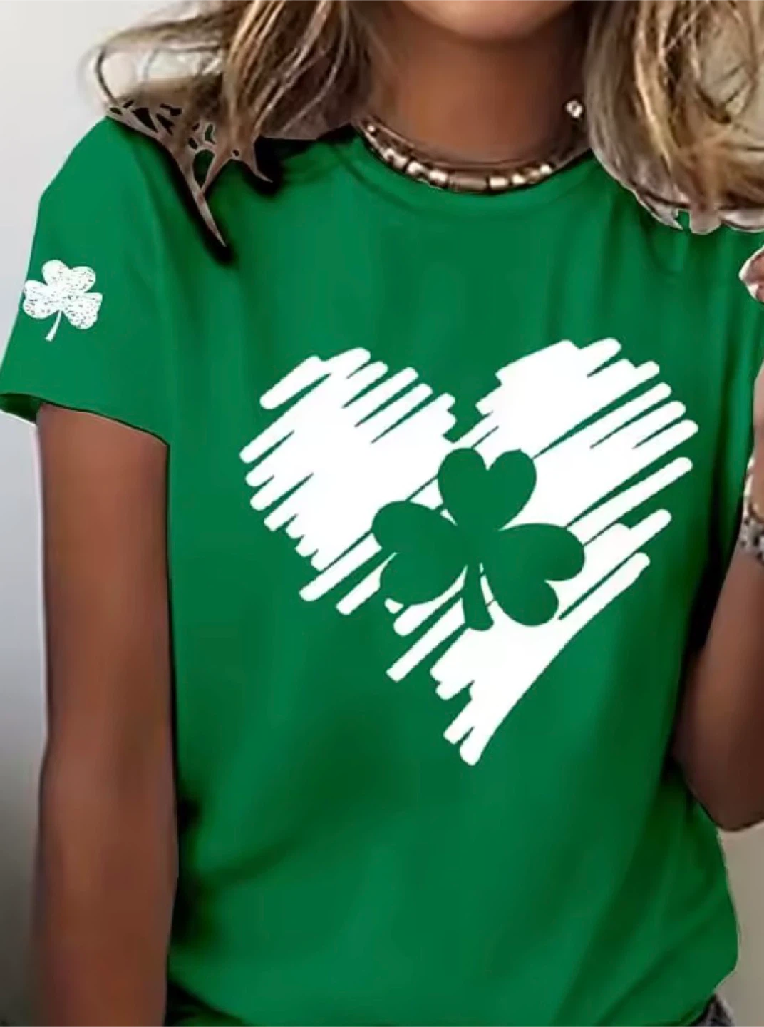 Green T-Shirt with Heart and Shamrock Graphic