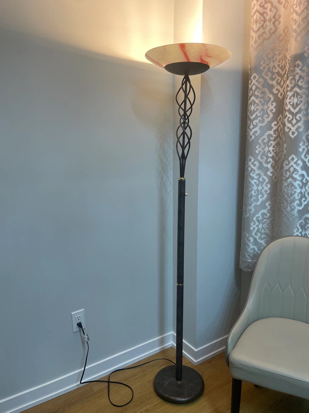 🧡 Vintage Floor Lamp with Alabaster Shade - photo 3