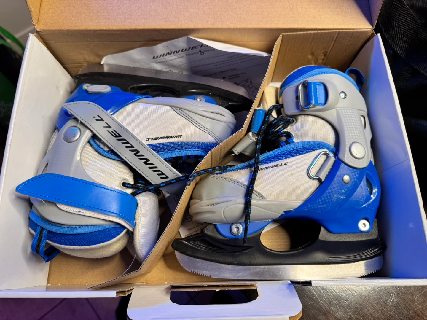 Winnwell Balance Blades Adjustable Skates(8-11 Youth), Grey/Blue