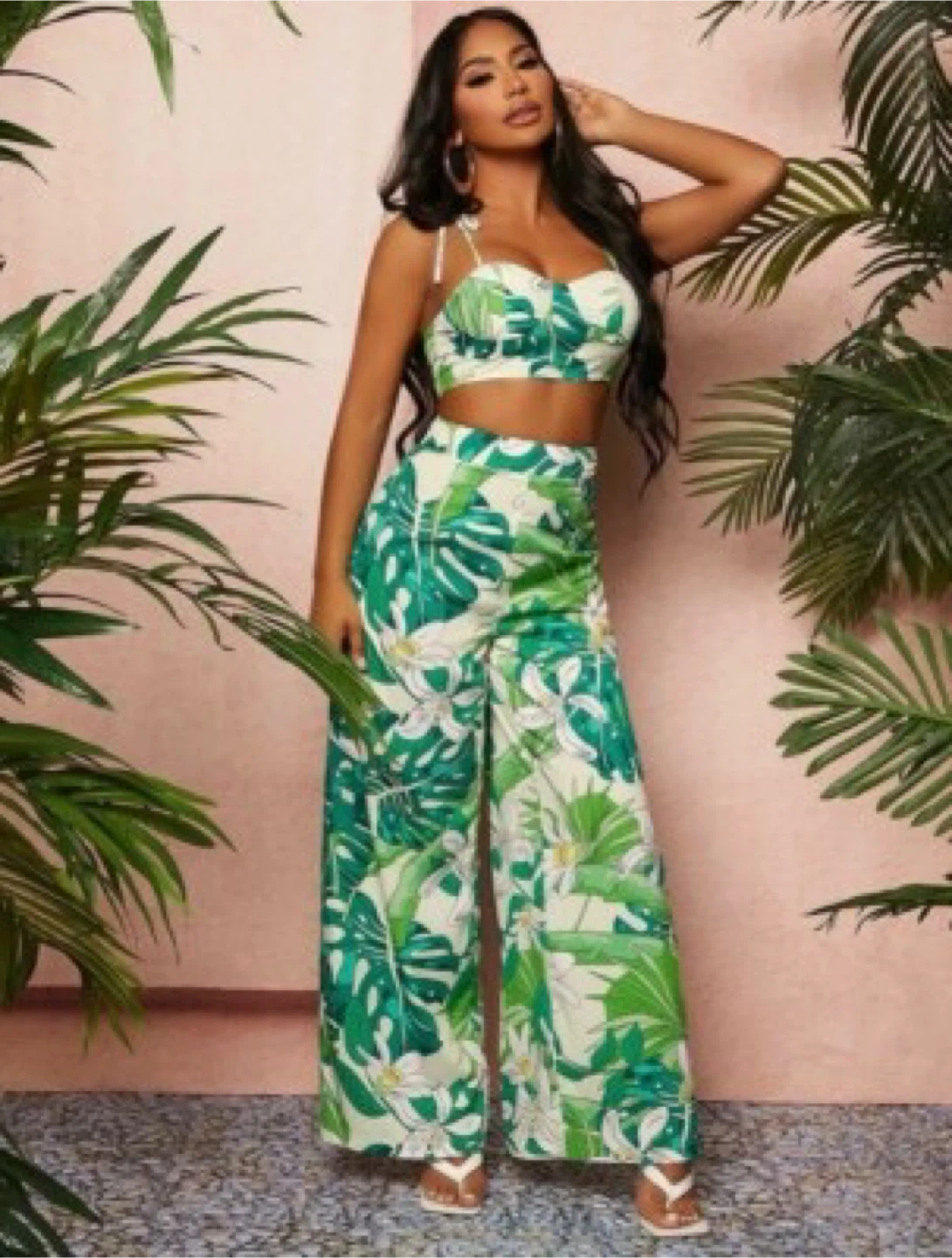 2 Piece Tropical Print Crop Top and Wide Leg Pants Set - photo 4