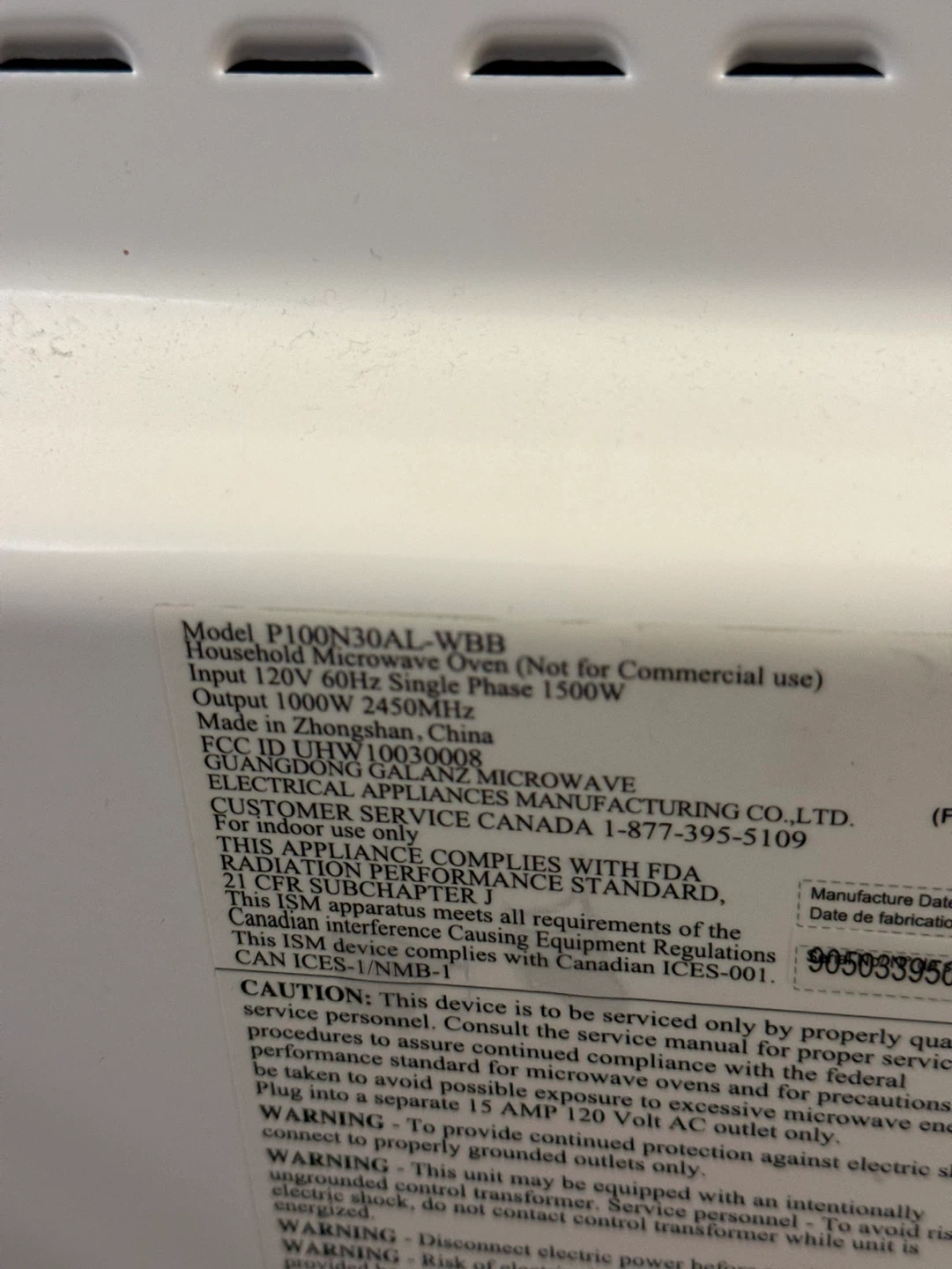 Hamilton Beach Microwave Oven P100N30AL-WBB - photo 2