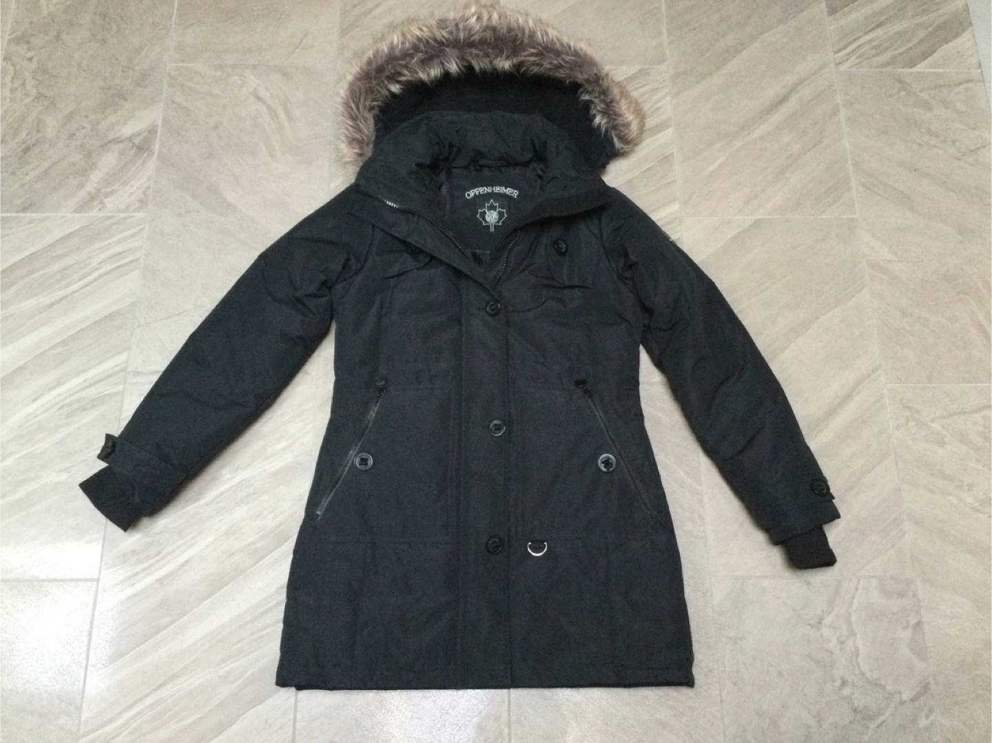 Oppenheimer Black Parka with Fur Hood