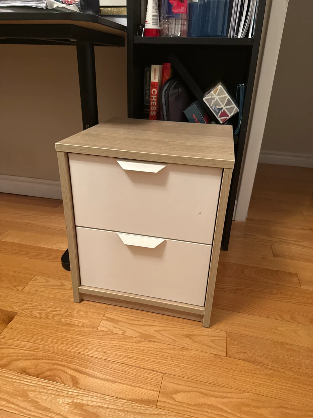 2-Drawer Nightstand - Light Wood & White