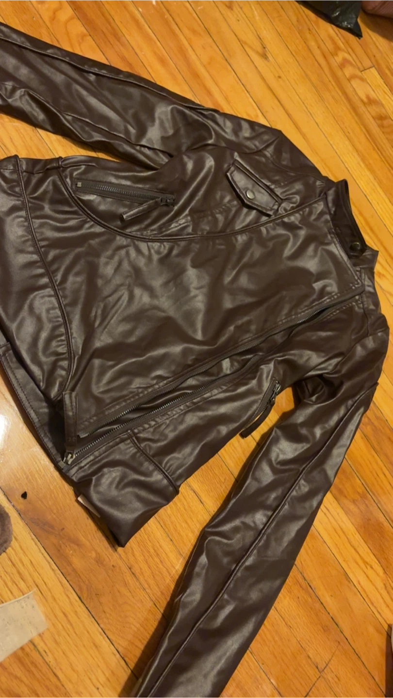 Brown Faux Leather Moto Jacket