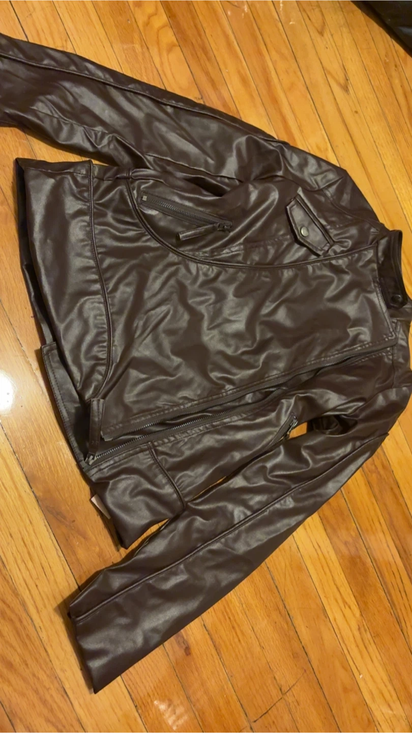 Brown Faux Leather Moto Jacket - photo 2