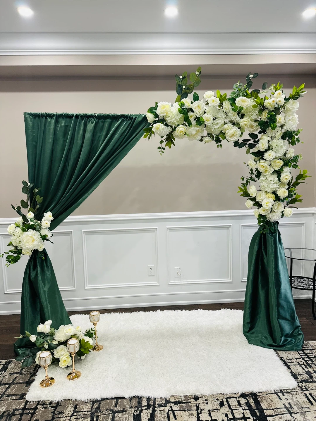 White Floral Wedding Arch and Centerpiece Decor Set