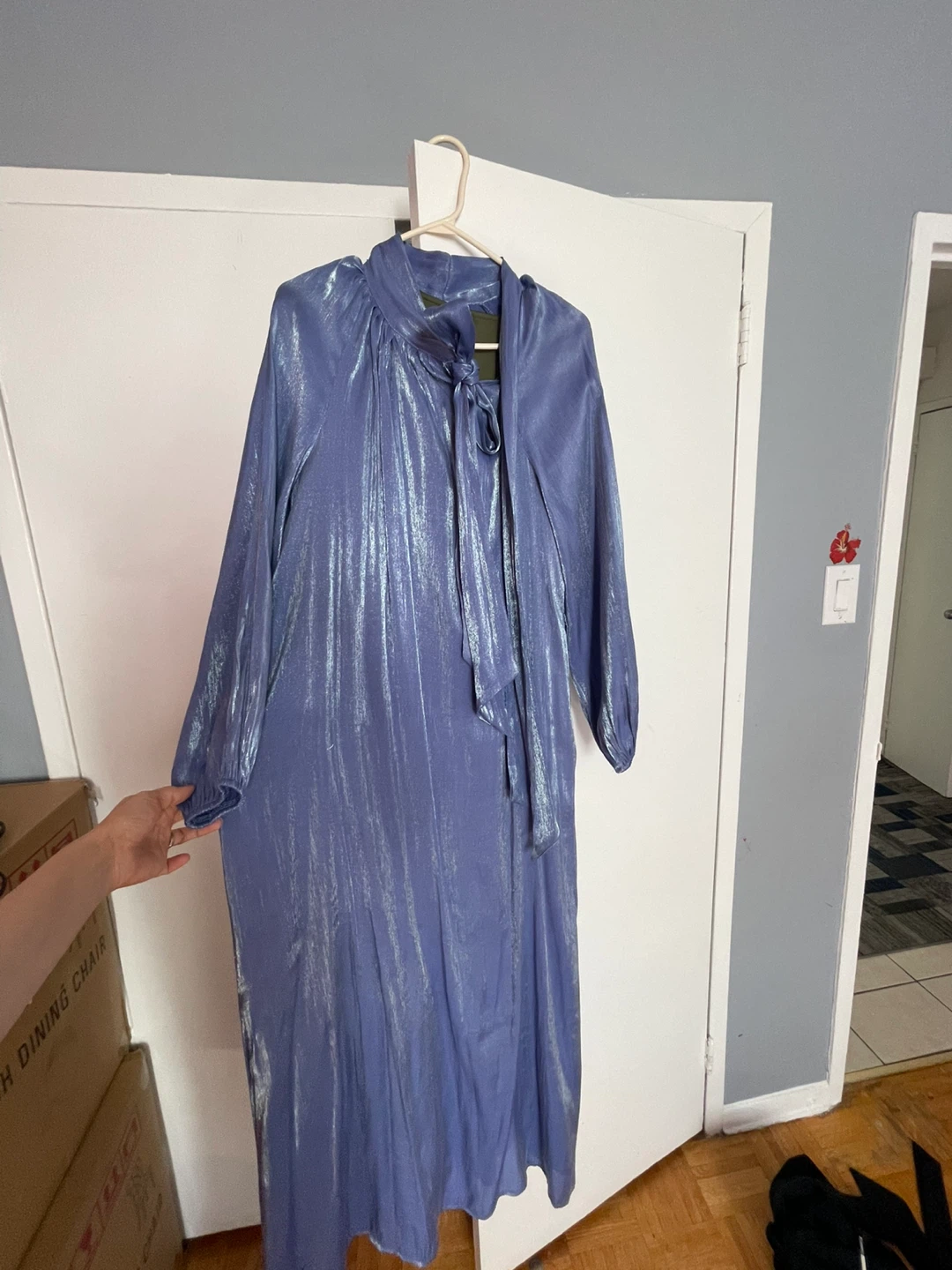 Blue Maxi Dress with Tie Neck