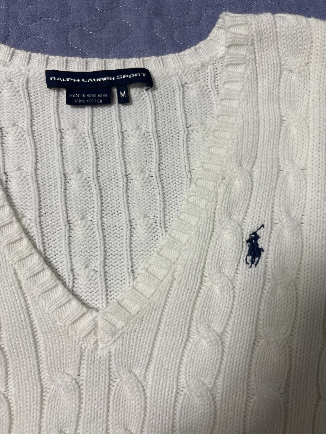 Women’s Ralph Lauren Sport White Cable Knit V-Neck Sweater - photo 2
