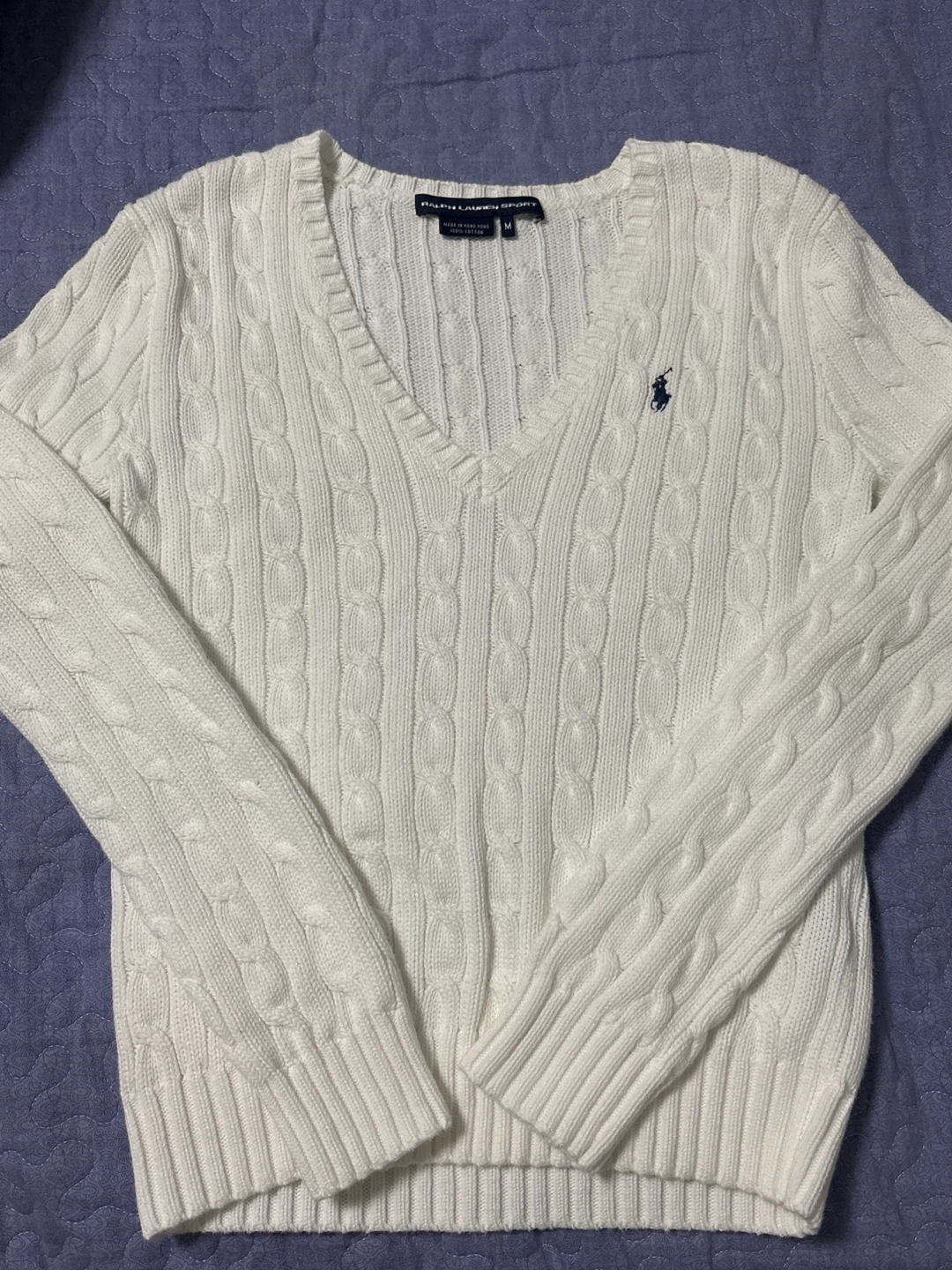 Women’s Ralph Lauren Sport White Cable Knit V-Neck Sweater