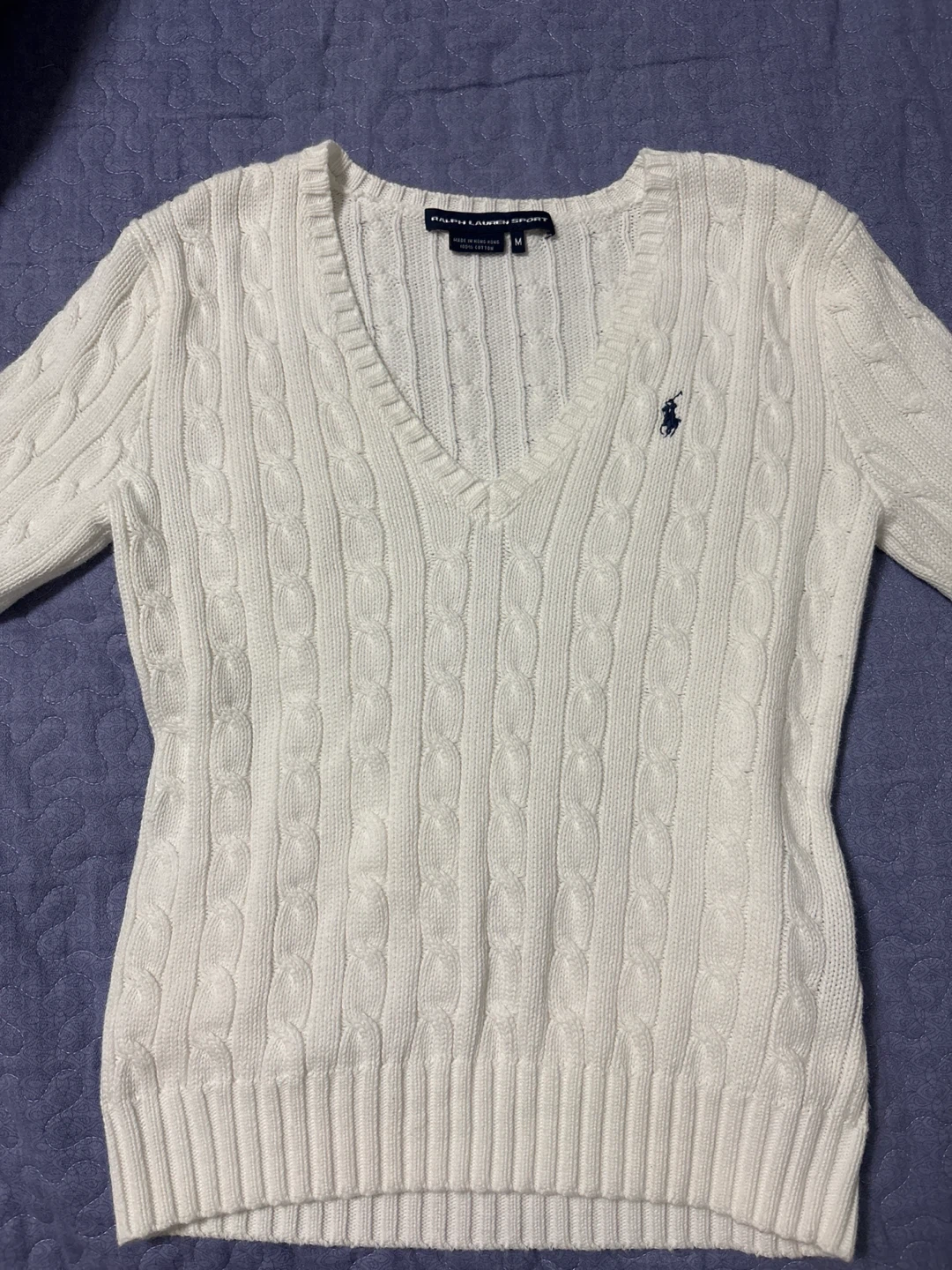 Women’s Ralph Lauren Sport White Cable Knit V-Neck Sweater - photo 3