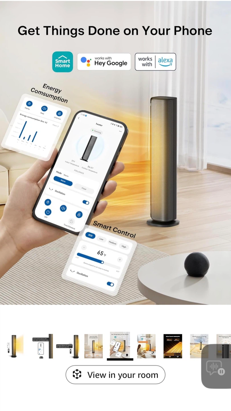 PELONIS 30" Smart Oscillating Tower Heater - photo 3